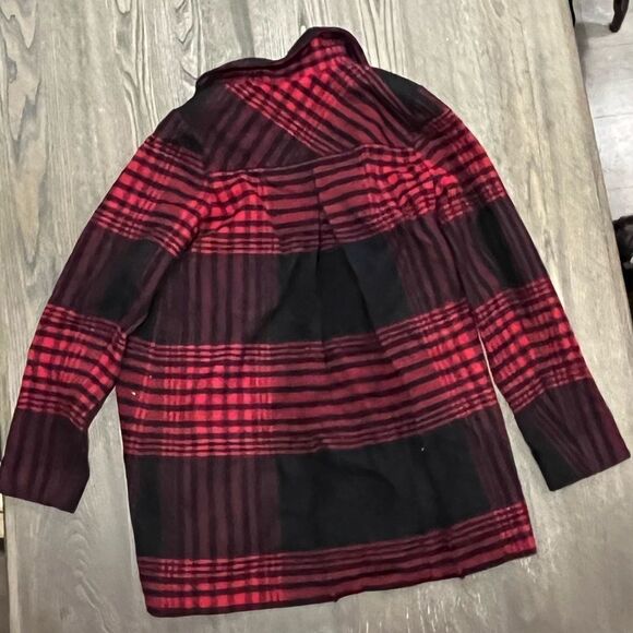J. Jill Womens Peacoat Jacket Plaid Button Front Wool Collared Red/Black Size XS - Picture 6 of 9
